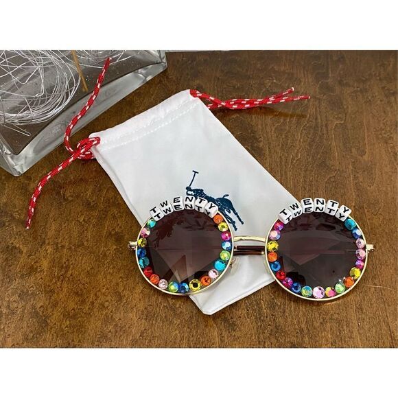 Twenty Twenty Rhinestone Gold Sunglasses UV400 - Picture 2 of 6